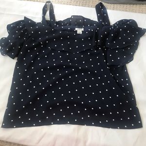 J. crew navy and white polka dot top